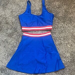 Pink Lily 2 Piece Swimsuit Sports Bra Type Top Bottoms Under Attached Skirt NWOT